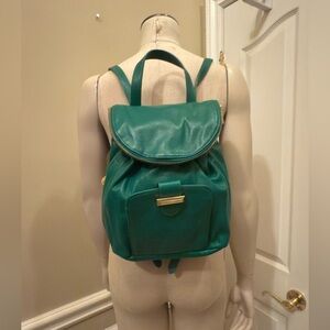 Snob Essentials Faux Leather Green Backpack Purse Bag Carryall NWOT